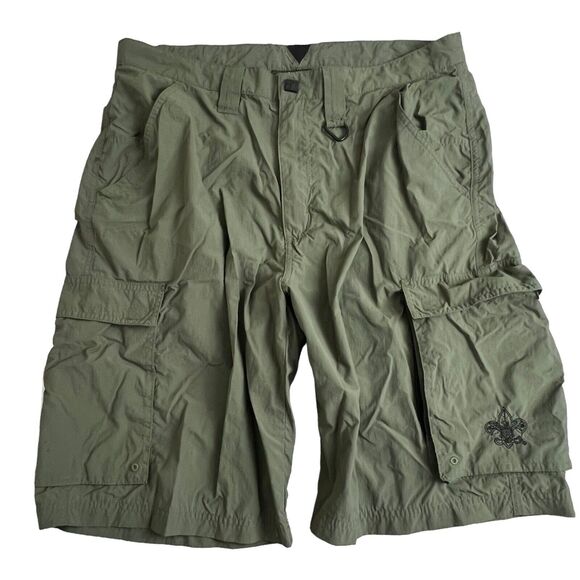 Boy Scouts Of America Mens Green Nylon11" Inseam Cargo Shorts Medium Flaw - Picture 1 of 8